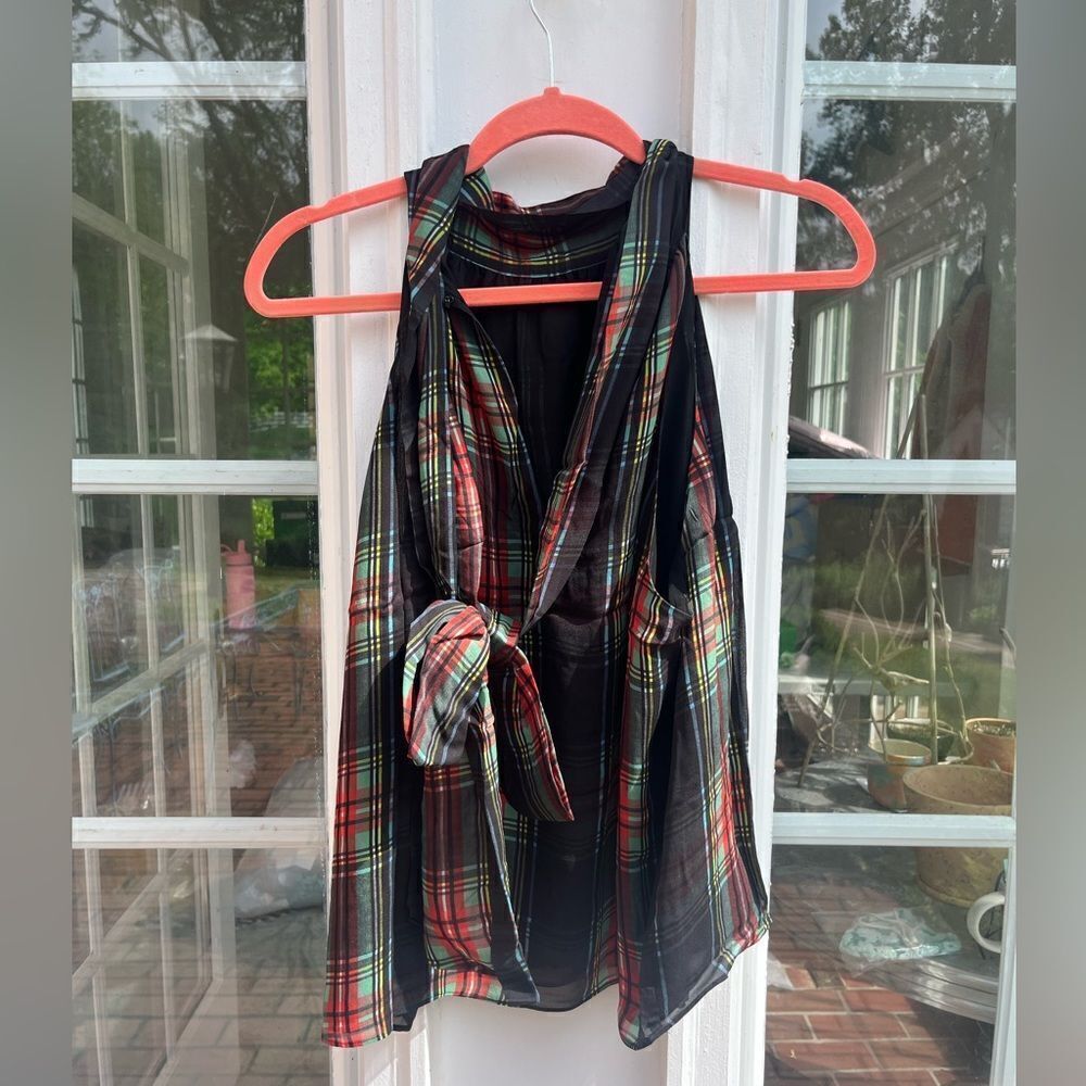 J Crew Halter Top with Neck Tie in Stewart Tartan Chiffon Blend NWT - Picture 8 of 9